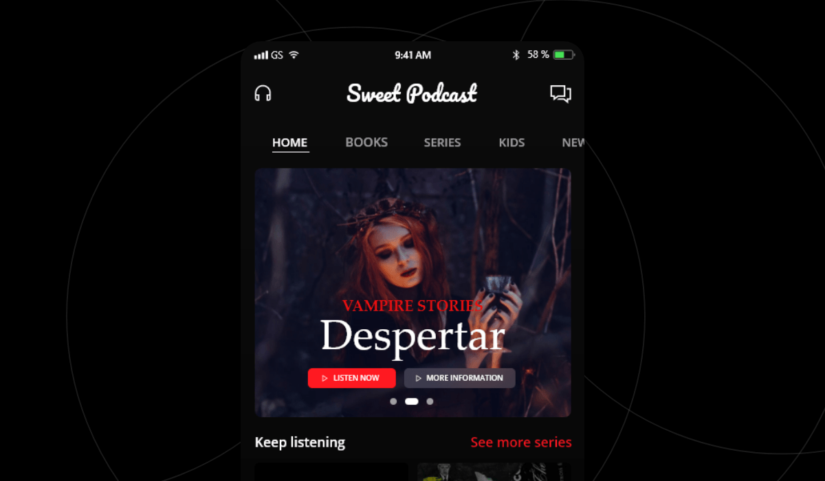 Presentation cover of a sweet podcast in dark mode